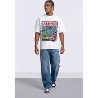 LONDON ATTITUDE Men's Retro Graphic Oversized Heavyweight Streetwear T-Shirt in White | Size: XL
