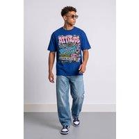 LONDON ATTITUDE Men's Retro Graphic Oversized Heavyweight Streetwear T-Shirt in Royal | Size: Large