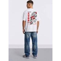LONDON ATTITUDE Men's Tokyo After Dark Dragon Oversized Heavyweight Graphic T-Shirt in White | Size: Large