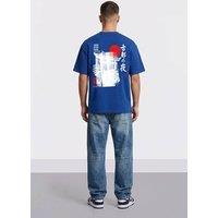 LONDON ATTITUDE Men's Kyoto After Dark Oversized Heavyweight Japanese Graphic T-Shirt in Royal | Size: Small