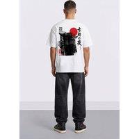 LONDON ATTITUDE Men's Kyoto After Dark Oversized Heavyweight Japanese Graphic T-Shirt in White | Size: 3XL