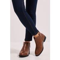 Dorothy Perkins Women's Wide Fit Maddy Side Zip Flat Ankle Boots in Dark Tan | Size: 7