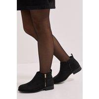 Dorothy Perkins Women's Wide Fit Maddy Side Zip Flat Ankle Boots in Natural Black | Size: 4