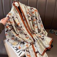 PEACH ACCESSORIES Women's Burnt Orange & Neutral Horse Print Satin Feel Scarf in Beige