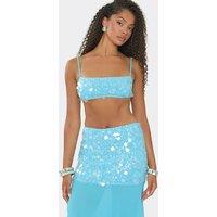 EGO Women's Strappy Straight Neck Sequin Bralet in Bright Blue | Size: 10