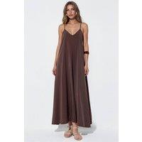 Busem Women's Sleeveless Satin Maxi Dress in Dark Brown | Size: Small