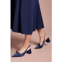 Coast Women's Riley Satin Bow Detail Slingback Medium Block Heel Court Shoes in Navy | Size: 3
