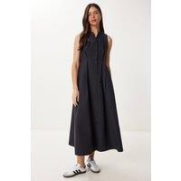 Happiness Istanbul Women's Mandarin Collar Sleeveless A-Line Midi Dress in Black | Size: Large