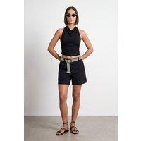 Dilvin Women's Linen Blend Shorts in Black | Size: Medium