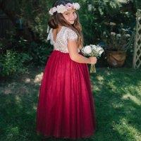 UK Flower Girl Boutique Girl's Bohemian Classic Flutter Dress in Burgundy | Size: 2-3 Years