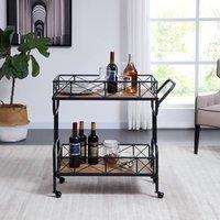 Mona Vale Furniture 2-Tier Industrial Bar Cart with Wheels Kitchen Drinks Serving Trolley in Brown