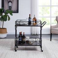 Mona Vale Furniture 2-Tier Industrial Bar Cart with Wheels Kitchen Drinks Serving Trolley in Grey