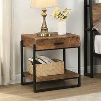 Mona Vale Furniture Rustic Industrial Nightstand with Drawer & Open Shelf in Brown