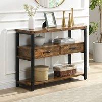 Mona Vale Furniture Console Table 2 Drawers 2 Open Shelves Storage Hallway Entryway Table Industrial Rustic in Brown
