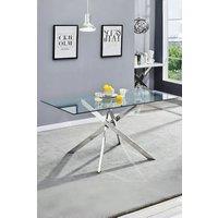 Living and Home 70cmD Stylish Tempered Glass Coffee Table Rectangular Dining Table with Chrome Cross Legs in Clear