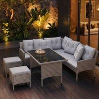 STILVORA Sofa 6-7 Seater with Table & Stool Khaki in Grey