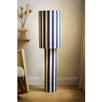 ValueLights Florence Pinstripe Full Fabric Heavy Linen Midi Floor Lamp in Navy