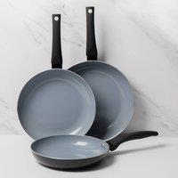 MasterClass Set of 3 Non-Stick Aluminium Frying Pans, 24cm, 26cm, 28cm in Black