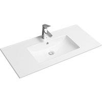 Limoge 4001A Ceramic 100cm x 45cm Thin-Edge Inset Basin with Scooped Bowl in White | Size: 100 cm x 45 cm