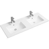Limoge 4001A Ceramic 120cm x 45cm Thin-Edge Double Inset Basin with Scoop Bowl in White | Size: 120 cm x 45 cm