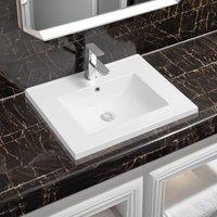 Limoge 5001 Ceramic 60cm x 45cm Mid-Edge Inset Basin with Scooped Bowl in White | Size: 60 cm x 45 cm