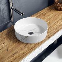 Limoge 7844 Ceramic 35cm Vert Round Countertop Basin in Marble Effect in White
