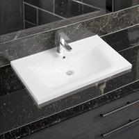 Limoge 5089 Ceramic 80cm x 45cm Thin-Edge Inset Basin with Dipped Bowl in White | Size: 80 cm x 45 cm