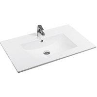 Limoge 4001A Ceramic 75cm x 45cm Thin-Edge Inset Basin with Scooped Bowl in White | Size: 75 cm x 45 cm