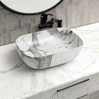 Limoge 7840 Ceramic 45cm x 32cm Oblong Countertop Basin in White Marble Effect | Size: 45 cm x 32 cm