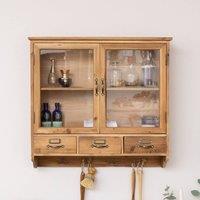 Melody Maison Wooden Glass Wall Cabinet in Light Brown