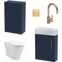 Balterley Cloakroom Suite Left Hand Vanity WC Toilet Tap Set 440mm - Blue Brass in Grey