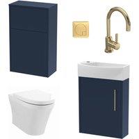 Balterley Cloakroom Suite Right Hand Vanity WC Toilet Tap Set 440mm - Blue Brass in Grey