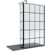Balterley 8mm Glass Wetroom Screen, Return Black Framed & Tray 1700 x 900mm