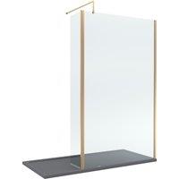 Balterley 8mm Glass Wetroom Screen, Return Brushed Brass & Tray 1700 x 900mm in Metallics