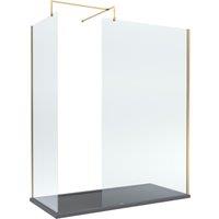 Balterley 8mm Glass Wetroom Screens Brushed Brass & Grey Tray 1700 x 900mm in Metallics