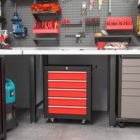 HOMCOM 5-Drawer Tool Chest Steel Lockable Tool Storage Cabinet w/ Wheels in Red