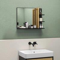HOMCOM Modern Wall Mounted Bathroom Mirror with 4 Storage Open Shelves Black