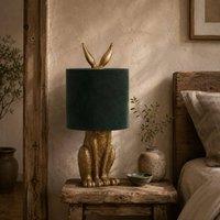 Wyld Haus Belves Antique Gold Hare Table Lamp Green Velvet Shade