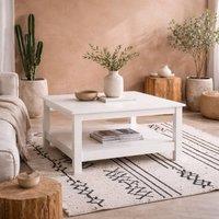 Wyld Haus Gossmere White Wooden Square Coffee Table with Bottom Shelf