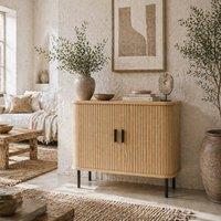 Wyld Haus Ronoke Oak Effect Mid Century Sideboard Slatted Sliding Doors in Natural