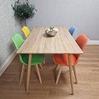 KOSY KOALA 4 Seater 140cm Dining Table with 4 Mixed Colour Chairs for Dining Room in Brown