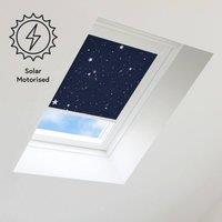Bloc Blinds Solar Powered Blackout Blind for Velux Roof Windows - Night Sky in White | Size: 102