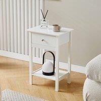 MCC Direct Set of 2 Solid Wooden Bedside Table with Open Shelf & Drawer Arlo in White