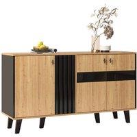 BTM Wood & Black Sideboard with LED Glass Cabinet