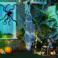 HOMCOM 5.5ft Animated Halloween Decoration Hanging Mummy with Spider Web in Grey