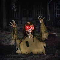 OUTSUNNY Voice Activated Halloween Animatronics Skeleton, Battery Operated in Khaki