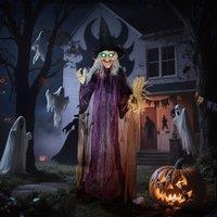 OUTSUNNY Voice Activated Halloween Animatronics Standing Witch, Purple