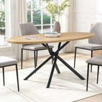 Mona Vale Furniture 170cm Oval Dining Table 6 Seater with Black Metal X-Legs in Light Oak