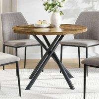 Mona Vale Furniture Round Dining Table with Distressed Wood Top & Black X-Leg Metal Base in Brown