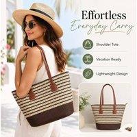 BluCore Large Woven Shoulder Tote Bag with Zip Closure in Black